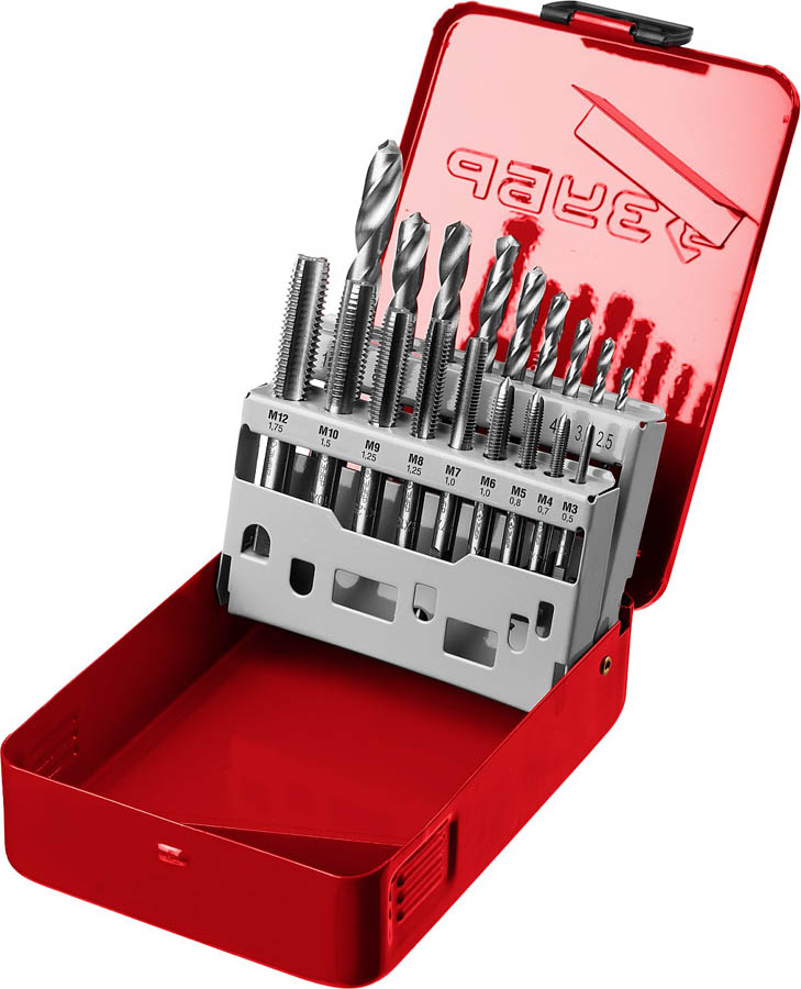 ЗУБР 18 предметов, метчики 9ХС, сверла Р6М5, набор резьбонарезной 28115-H18_z01 купить по цене 4&nbsp;000 ₽ в интернет магазине ТЕХСАД