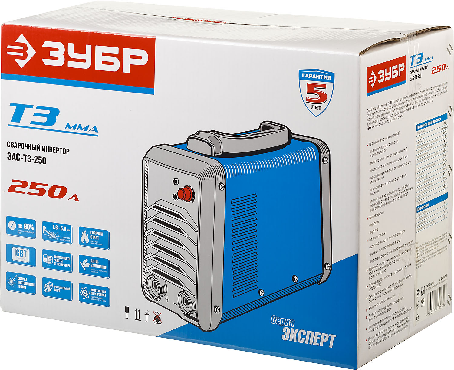 ЗУБР 10-250 А, ММА, IGBT, инвертор сварочный ЗАС-Т3-250 Профессионал купить по цене 14&nbsp;030 ₽ в интернет магазине ТЕХСАД