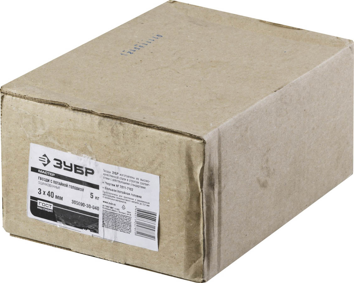 ЗУБР 40 х 3 мм, 5 кг, гвозди с большой потайной головкой 305090-30-040 Мастер купить по цене 1&nbsp;770 ₽ в интернет магазине ТЕХСАД