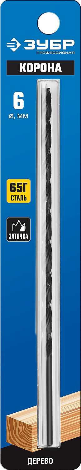 ЗУБР d=6 х 200/150 мм, М-образная заточка, сталь 65Г, спиральное сверло по дереву 29421-200-06_z01 купить по цене 309 ₽ в интернет магазине ТЕХСАД