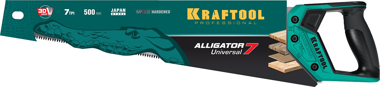 KRAFTOOL 7 TPI, 500 мм, ножовка универсальная Alligator Universal 7 15004-50_z01 купить по цене 1&nbsp;490 ₽ в интернет магазине ТЕХСАД