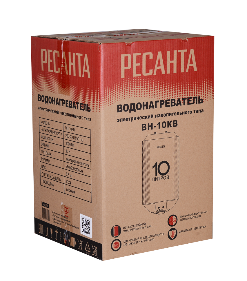 Водонагреватель накопительный ВН-10КВ Ресанта купить по цене 6&nbsp;990 ₽ в интернет магазине ТЕХСАД