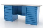 Верстак слесарный, двухтумбовый, оцинкованная столешница, синий FERRUM 01.258L-5015 купить по цене 51&nbsp;740 ₽ в интернет магазине ТЕХСАД