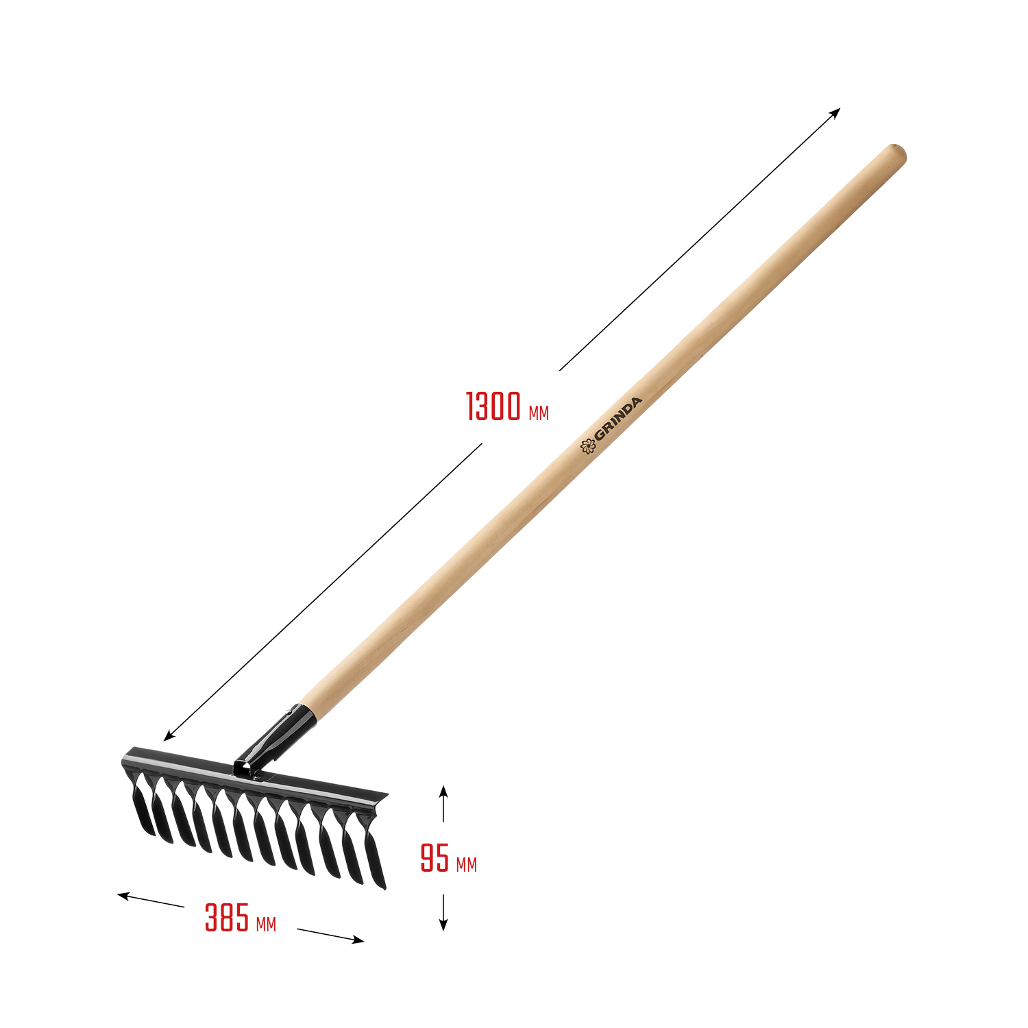 GRINDA 12 витых зубьев, грабли садовые с деревянным черенком 39581-12 купить по цене 670 ₽ в интернет магазине ТЕХСАД