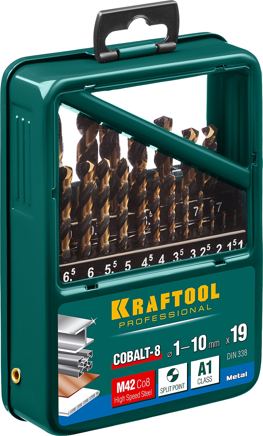 KRAFTOOL 19 шт. (Ø 1-10 мм), класс A, HSS-Co(8%), набор сверл по металлу 29656-H19 купить по цене 4&nbsp;950 ₽ в интернет магазине ТЕХСАД