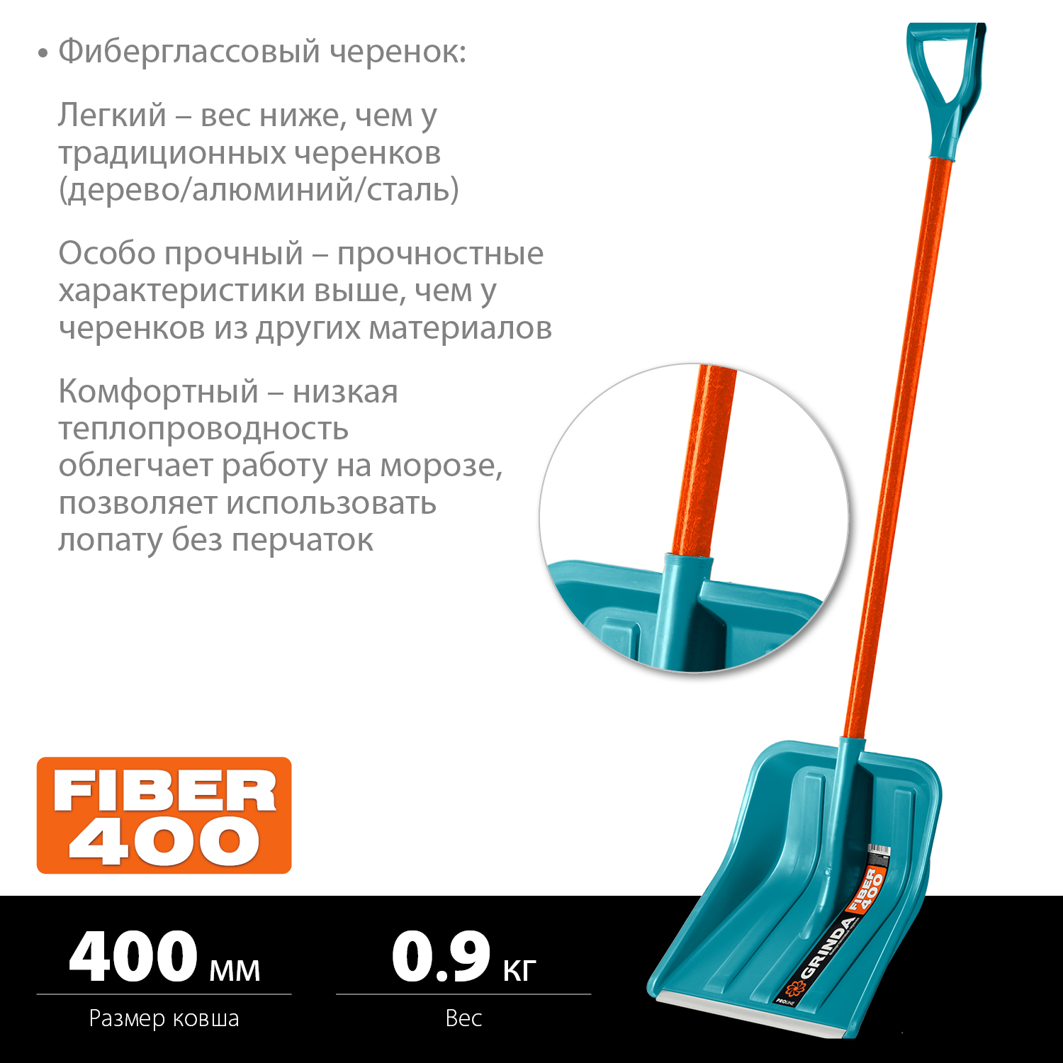 GRINDA 400 мм, с алюминиевой планкой, снеговая пластиковая лопата, FIBER-400 ProLine 39941 купить по цене 1&nbsp;050 ₽ в интернет магазине ТЕХСАД
