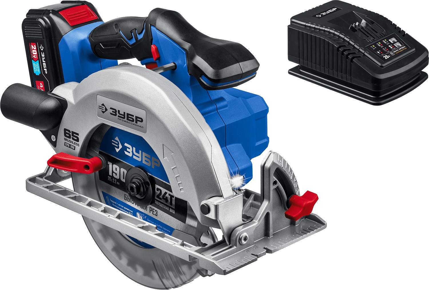 ЗУБР 20В, бесщеточная, 1 АКБ (4Ач), в сумке, пила циркулярная CPB-190-41 Профессионал купить по цене 21&nbsp;010 ₽ в интернет магазине ТЕХСАД