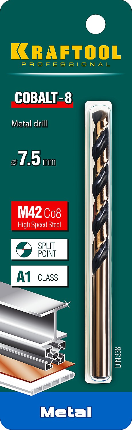 KRAFTOOL Ø 7.5 х 117 мм, HSS-Co (8%), класс A, сверло по металлу 29656-7.5 Pro купить по цене 480 ₽ в интернет магазине ТЕХСАД