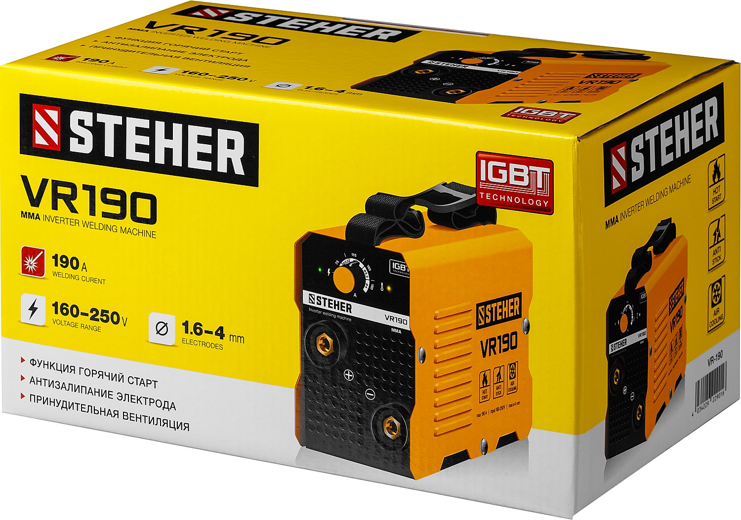 STEHER 190 А, ММА, сварочный аппарат инверторный VR-190 купить по цене 5&nbsp;670 ₽ в интернет магазине ТЕХСАД