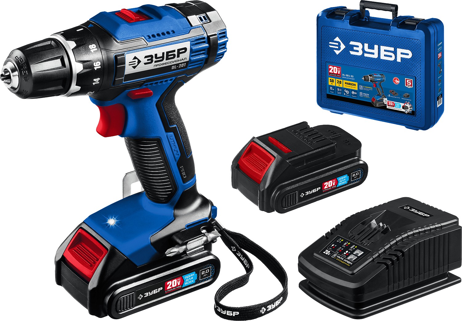 ЗУБР 20 В, 2 АКБ (2Ач), в кейсе, дрель-шуруповерт DL-201-22 Профессионал купить по цене 13&nbsp;010 ₽ в интернет магазине ТЕХСАД