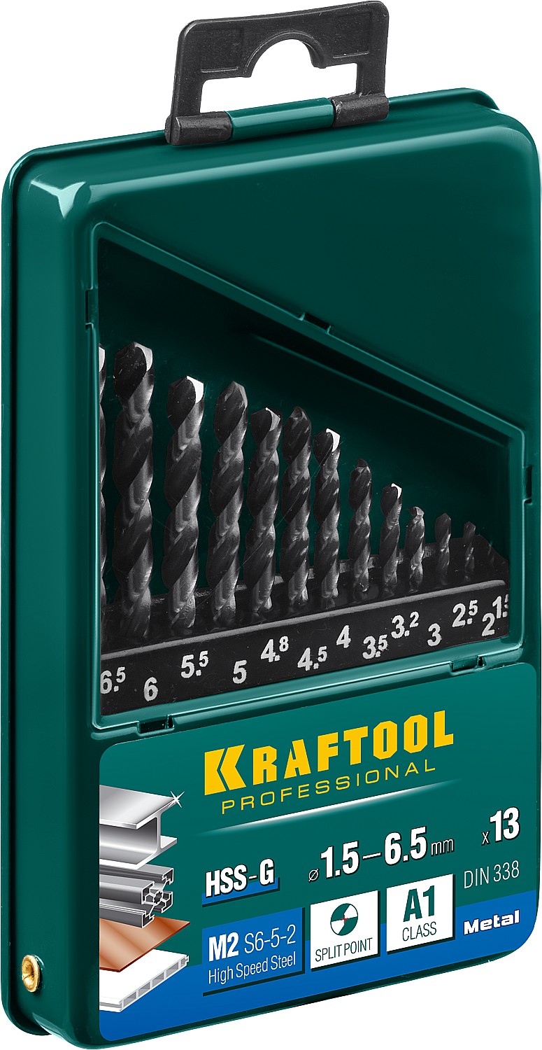 KRAFTOOL 13 шт. (Ø 1,5-6,5 мм), класс A, HSS-G, сталь М2(S6-5-2), набор сверл по металлу 29651-H13 купить по цене 1&nbsp;390 ₽ в интернет магазине ТЕХСАД