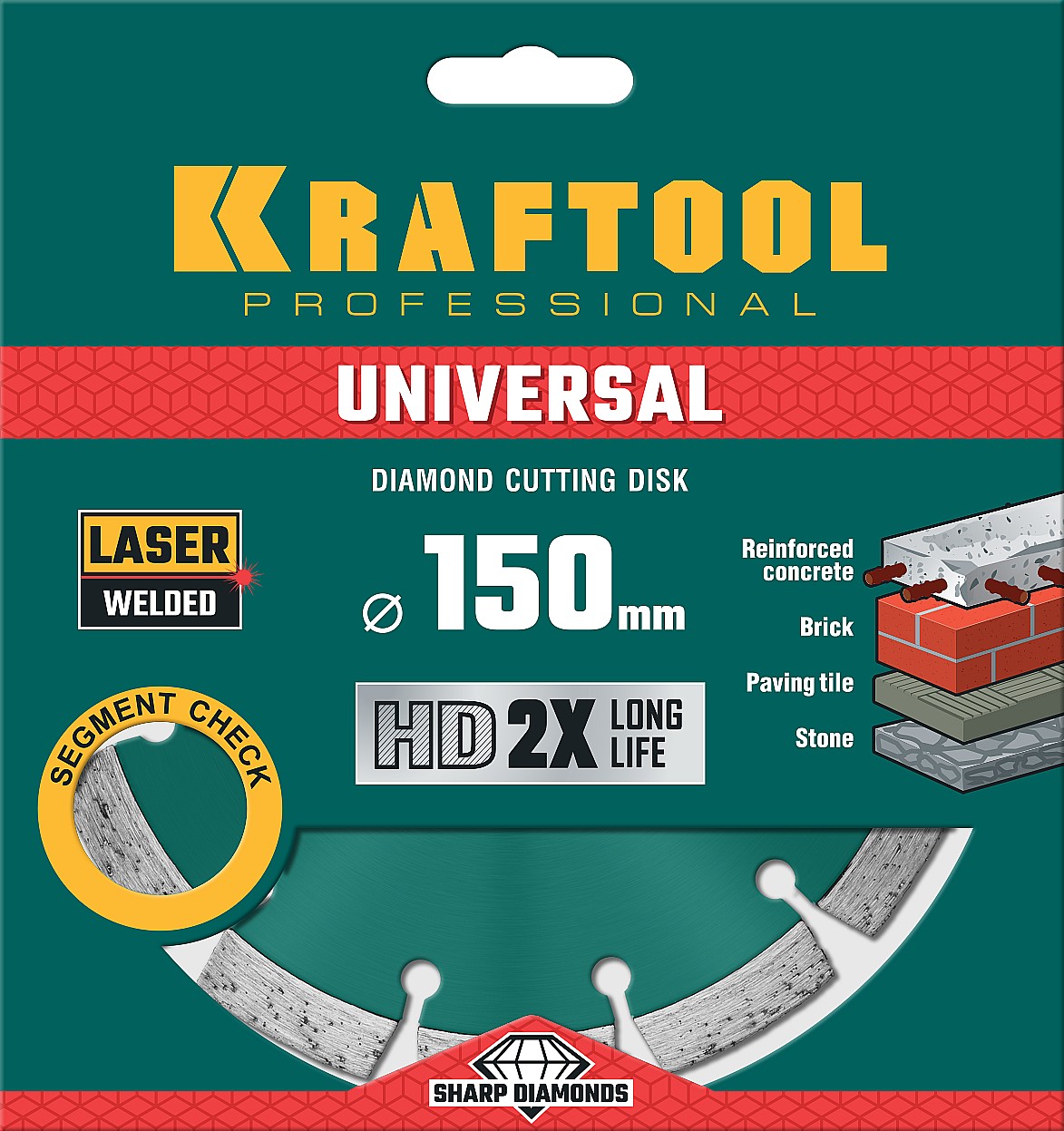 KRAFTOOL Ø 150Х22.2 мм, алмазный, сегментный, по железобетону, высокопрочному бетону диск отрезной UNIVERSAL 36680-150 купить по цене 1&nbsp;820 ₽ в интернет магазине ТЕХСАД