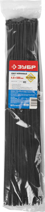 ЗУБР 500х4.8 мм, 100 шт., хомуты нейлоновые черные 309030-48-500 купить по цене 690 ₽ в интернет магазине ТЕХСАД