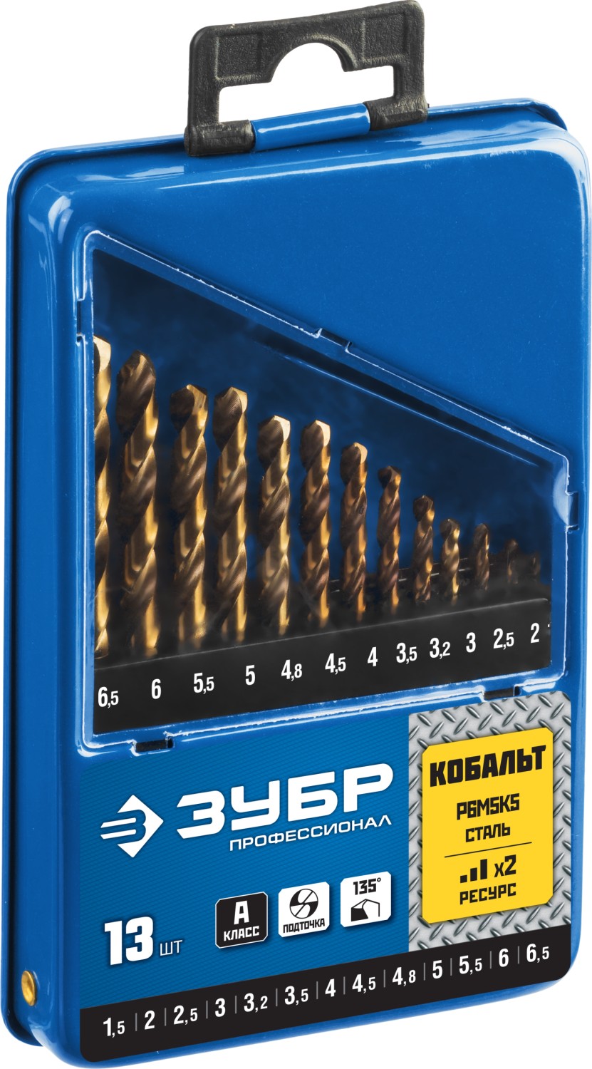 ЗУБР 13 шт. (Ø 1,5-6,5 мм), класс А, Р6М5К5, набор сверл по металлу 29626-H13 Профессионал купить по цене 1&nbsp;730 ₽ в интернет магазине ТЕХСАД