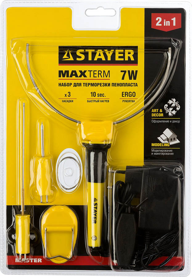 STAYER 3 насадки, 7Вт, 220 В, прибор для художественной резки пенопласта, пластика 45257-H3 купить по цене 3&nbsp;040 ₽ в интернет магазине ТЕХСАД