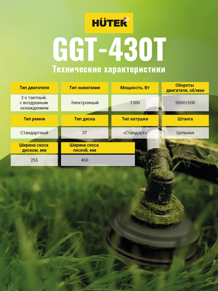 Триммер бензиновый HUTER GGT-430T купить по цене 7&nbsp;682 ₽ в интернет магазине ТЕХСАД
