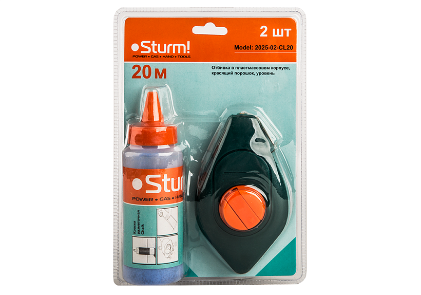 Шнур разметочный 20 м, меловой порошок синий Sturm! 2025-02-CL20 купить по цене 410 ₽ в интернет магазине ТЕХСАД