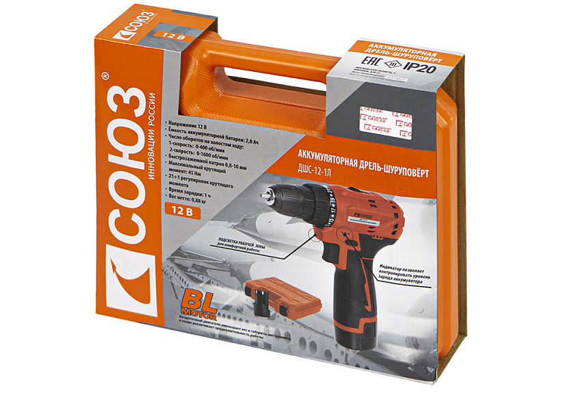 Аккумуляторный шуруповерт СОЮЗ ДШС-12-1Л купить по цене 5&nbsp;350 ₽ в интернет магазине ТЕХСАД
