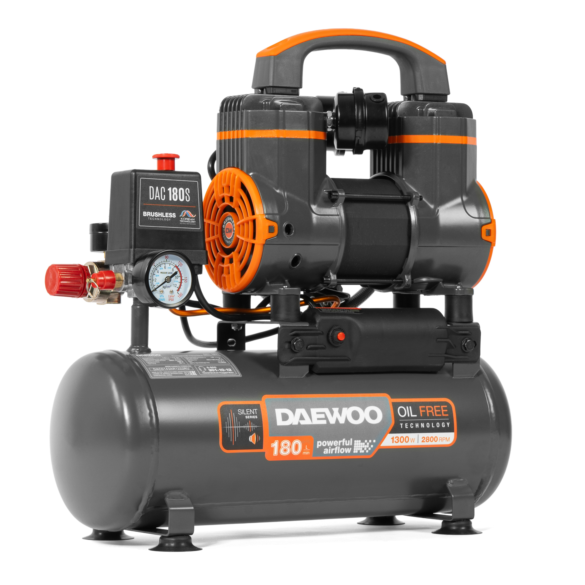 Компрессор безмасляный DAEWOO DAC 180S купить по цене 13&nbsp;990 ₽ в интернет магазине ТЕХСАД