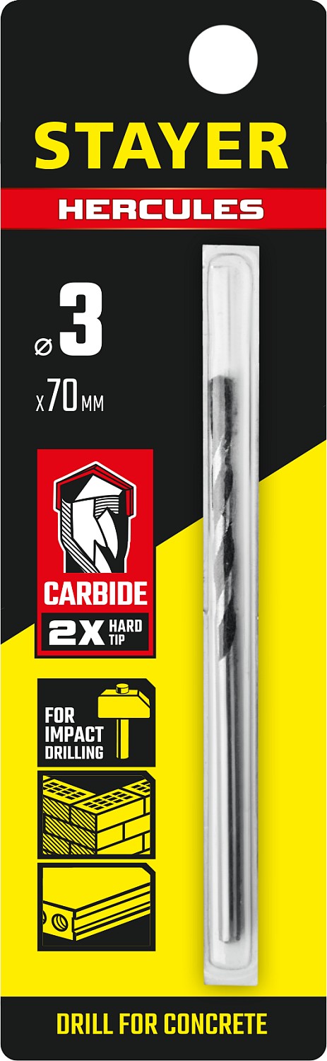 STAYER 3 x 70  мм, сверло по бетону HERCULES 2915-070-03_z01 PROFESSIONAL купить по цене 55 ₽ в интернет магазине ТЕХСАД