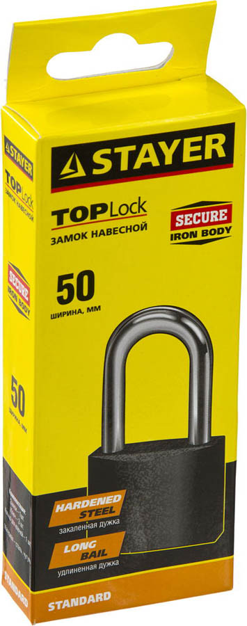 STAYER 50х42х22 мм, металлический корпус, закаленная удлиненная дужка, замок навесной TOPLock 37160-50-1 купить по цене 460 ₽ в интернет магазине ТЕХСАД
