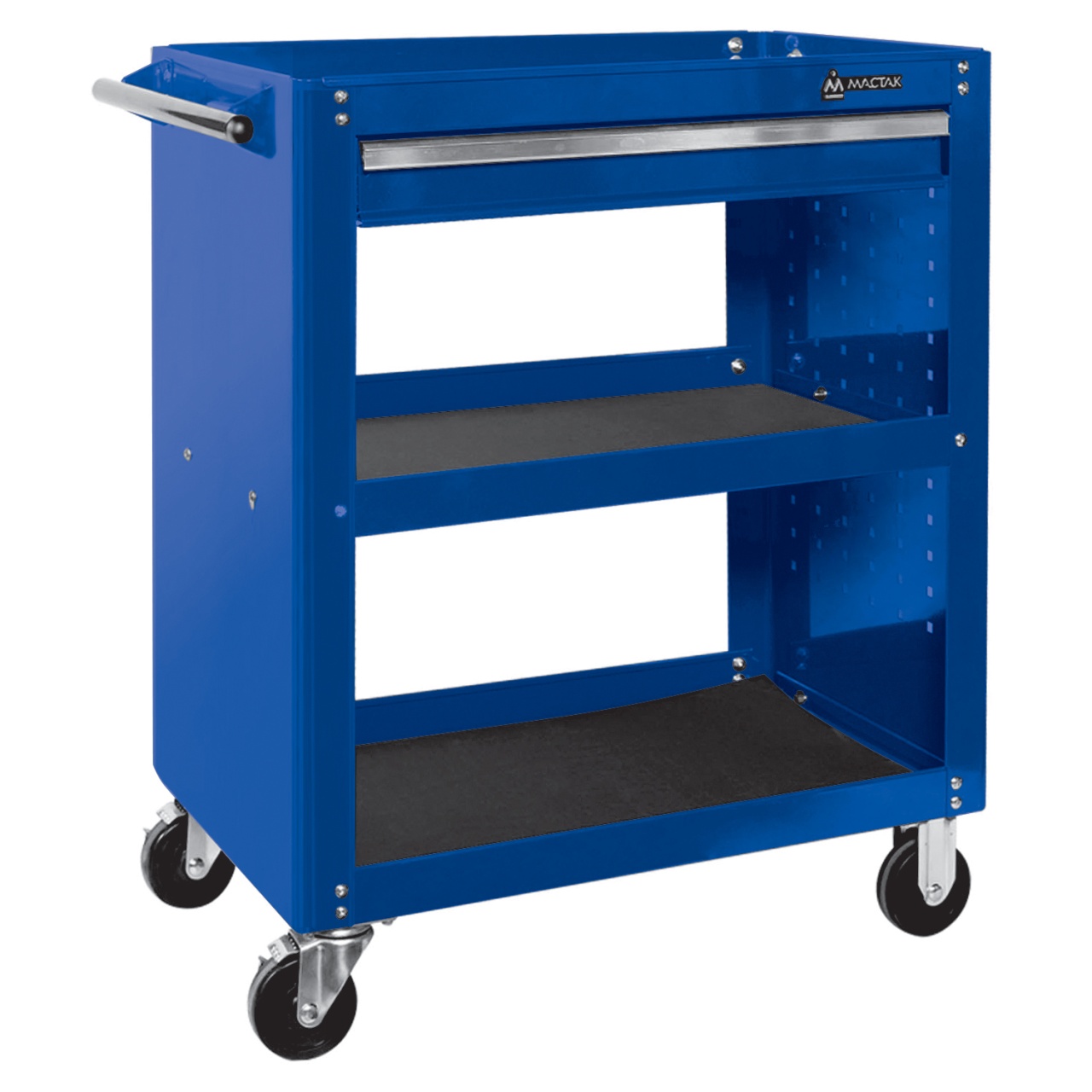 Тележка открытая ''ОПТИМА'', 3 полки и ящик, синяя МАСТАК 520-01580MB купить по цене 18&nbsp;350 ₽ в интернет магазине ТЕХСАД