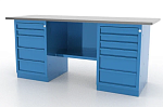 Верстак слесарный, двухтумбовый, оцинкованная столешница, синий FERRUM 01.256L-5015 купить по цене 48&nbsp;844 ₽ в интернет магазине ТЕХСАД