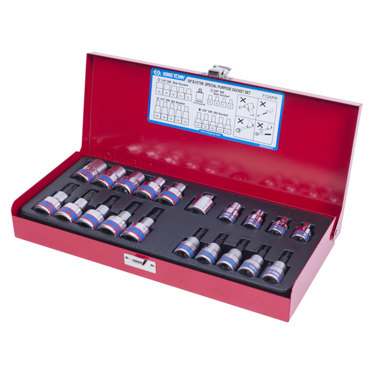 Набор торцевых насадок и головок 1/2'', 3/8'', Torx, Е6-Е20, Т10-Т55, 20 предметов KING TONY 7120PR купить по цене 5&nbsp;250 ₽ в интернет магазине ТЕХСАД
