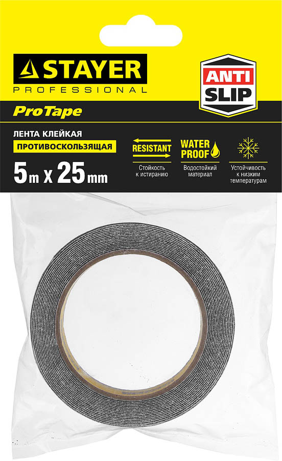 STAYER 25 мм х 5м, черная, лента клейкая противоскользящая (скотч) 12270-25-05 купить по цене 340 ₽ в интернет магазине ТЕХСАД