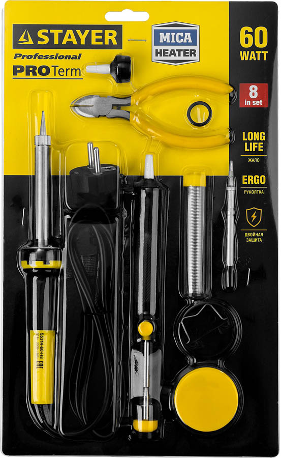 STAYER 60 Вт, 8 предметов, набор для паяльных работ Proterm 55314-60-H8 Professional купить по цене 1&nbsp;740 ₽ в интернет магазине ТЕХСАД