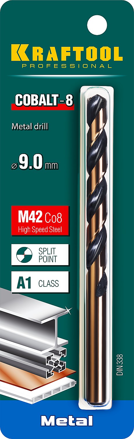 KRAFTOOL Ø 9 х 125 мм, HSS-Co (8%), класс A, сверло по металлу 29656-9 Pro купить по цене 700 ₽ в интернет магазине ТЕХСАД