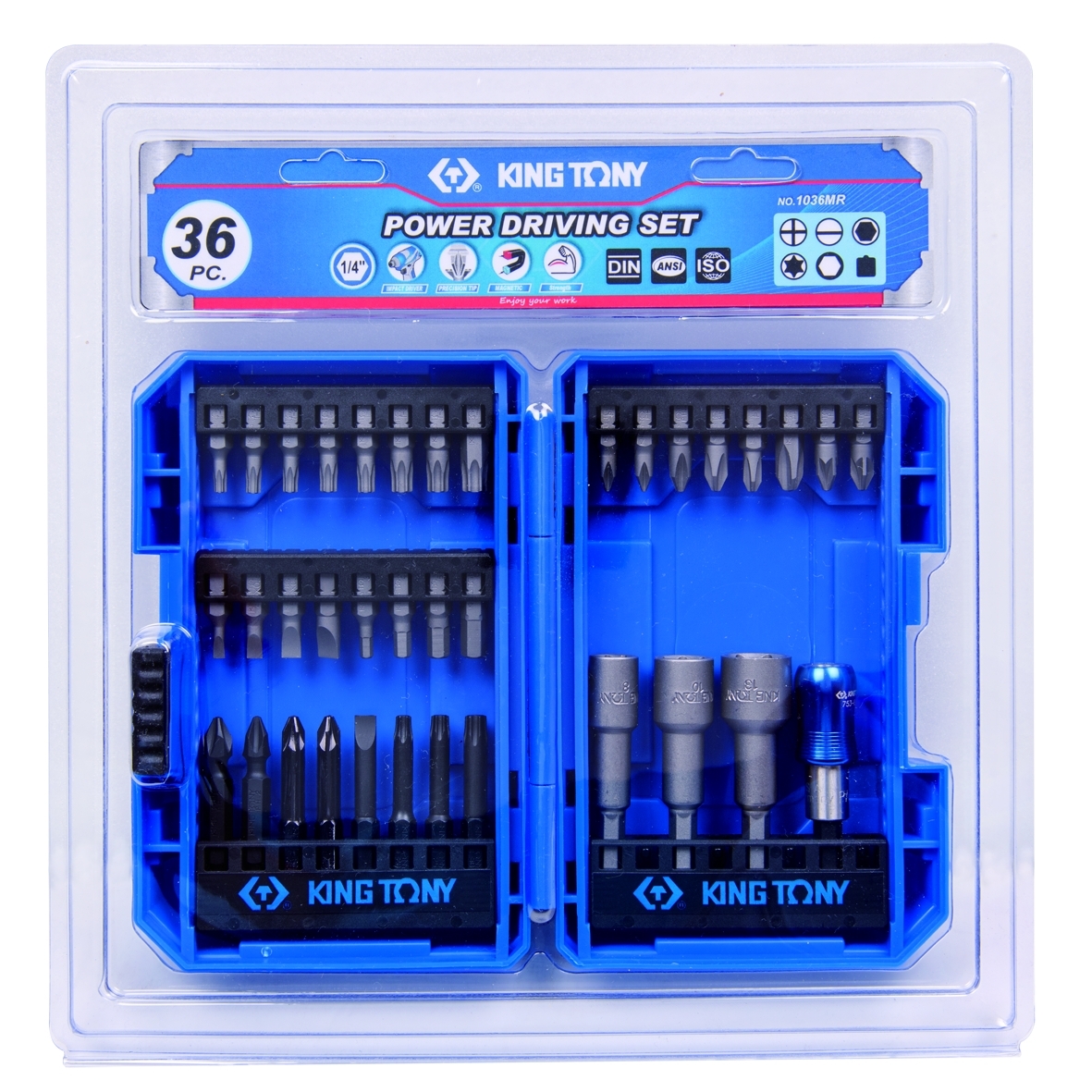 Набор вставок (бит) 1/4'', PH, PZ, Hex, Torx, Slotted, 36 предметов KING TONY 1036MR купить по цене 2&nbsp;890 ₽ в интернет магазине ТЕХСАД