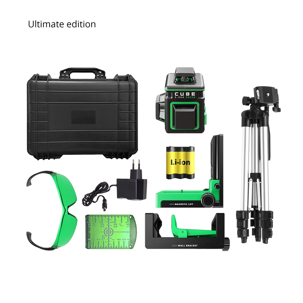 Лазерный уровень ADA CUBE 3-360 GREEN ULTIMATE EDITION купить по цене 27&nbsp;990 ₽ в интернет магазине ТЕХСАД