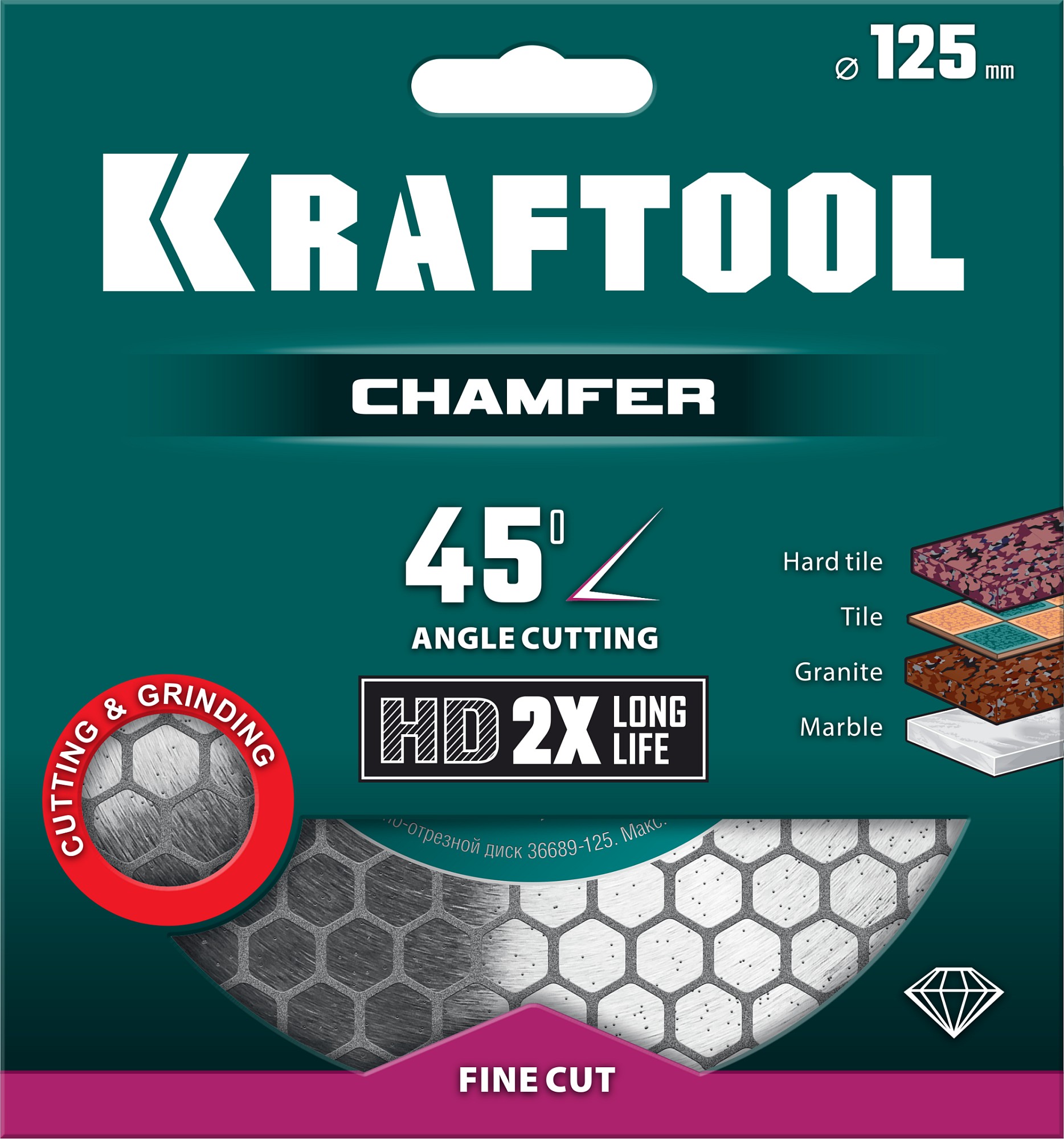 KRAFTOOL  CHAMFER 125 мм (22.2 мм, 25х1.6 мм) Шлифовально-отрезной алмазный диск (36689-125) купить по цене 2&nbsp;590 ₽ в интернет магазине ТЕХСАД