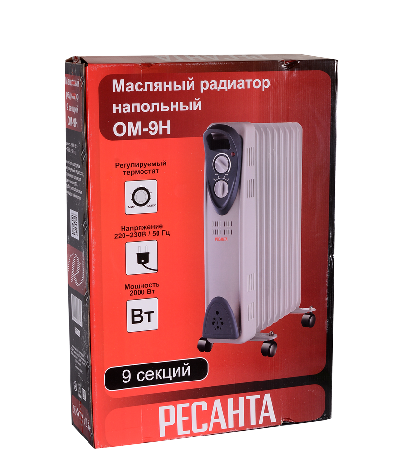 Масляный радиатор РЕСАНТА ОМ-9Н купить по цене 4&nbsp;990 ₽ в интернет магазине ТЕХСАД