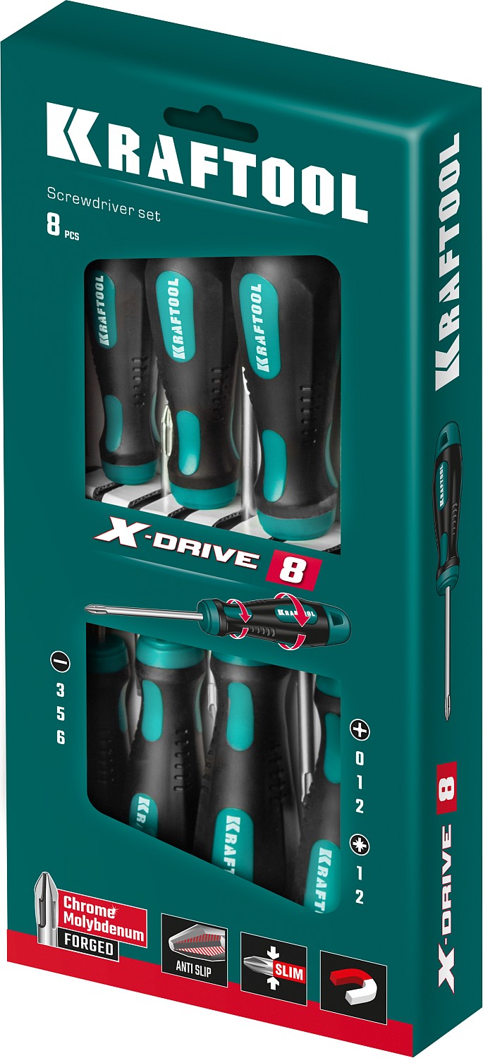 KRAFTOOL 8 шт, набор отверток Х-Drive-8 250081-H8 купить по цене 2&nbsp;180 ₽ в интернет магазине ТЕХСАД