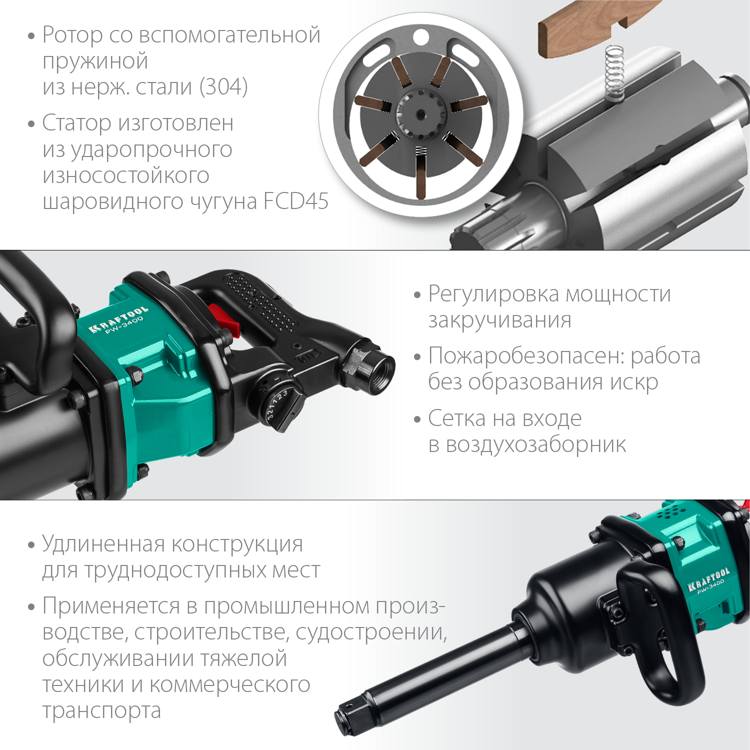 KRAFTOOL 1'', 3400 Нм ударный пневматический гайковерт PW-3400 64200 купить по цене 70&nbsp;630 ₽ в интернет магазине ТЕХСАД