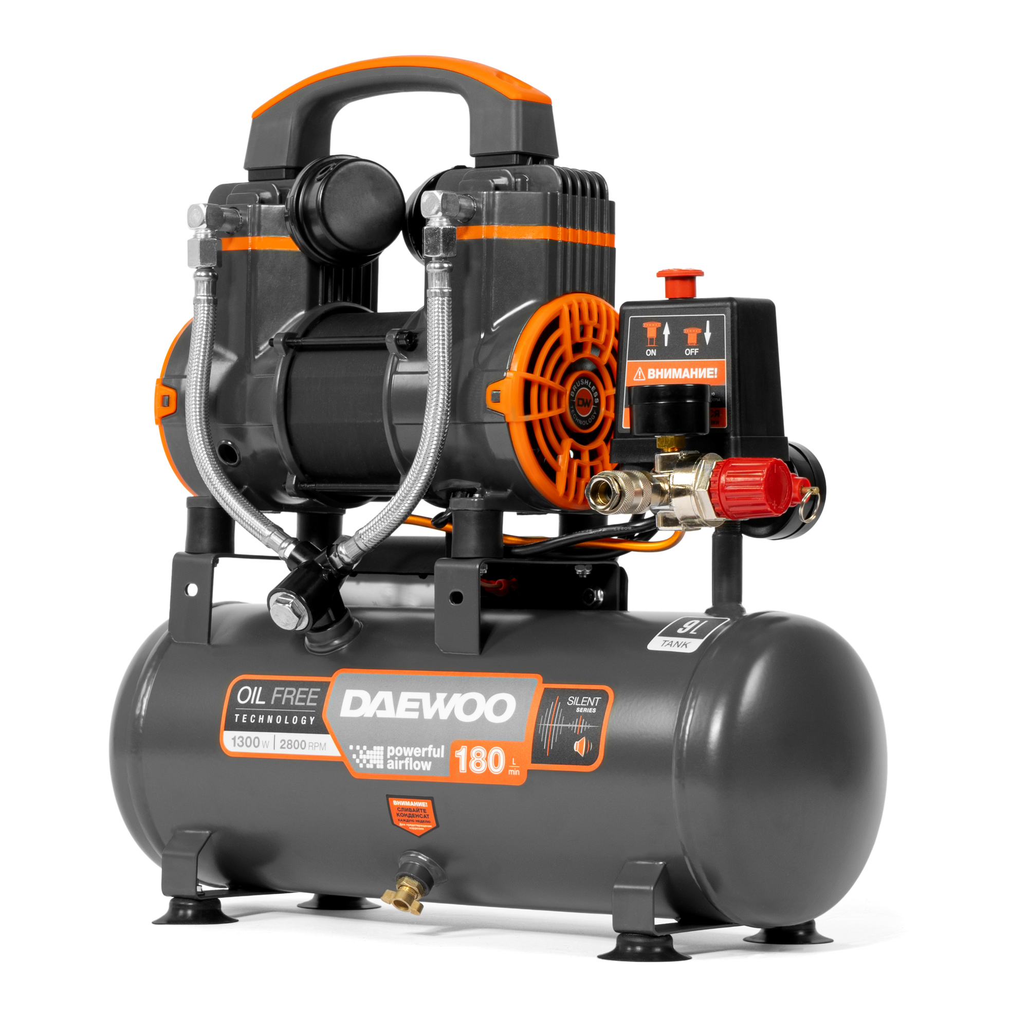 Компрессор безмасляный DAEWOO DAC 180S купить по цене 13&nbsp;990 ₽ в интернет магазине ТЕХСАД