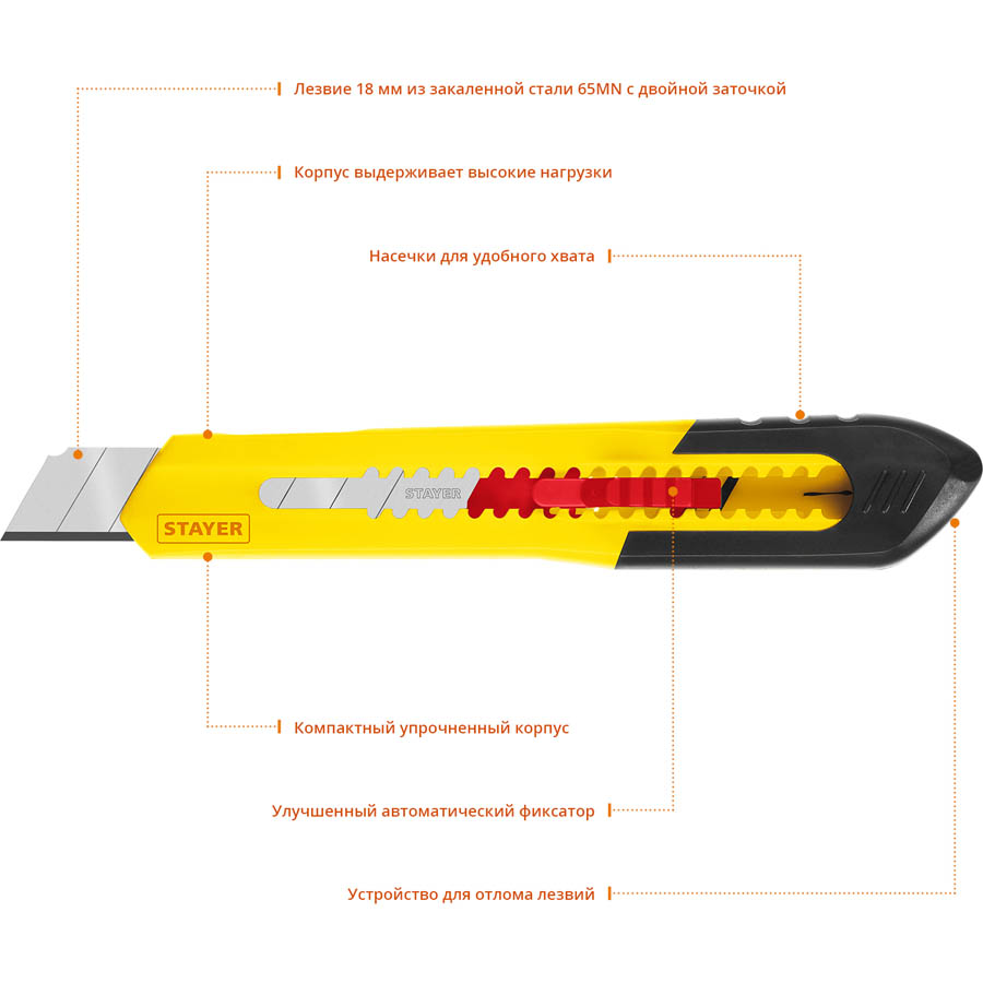 STAYER 18 мм, сегментированное лезвие, нож QUICK-18 0910_z01 купить по цене 75 ₽ в интернет магазине ТЕХСАД