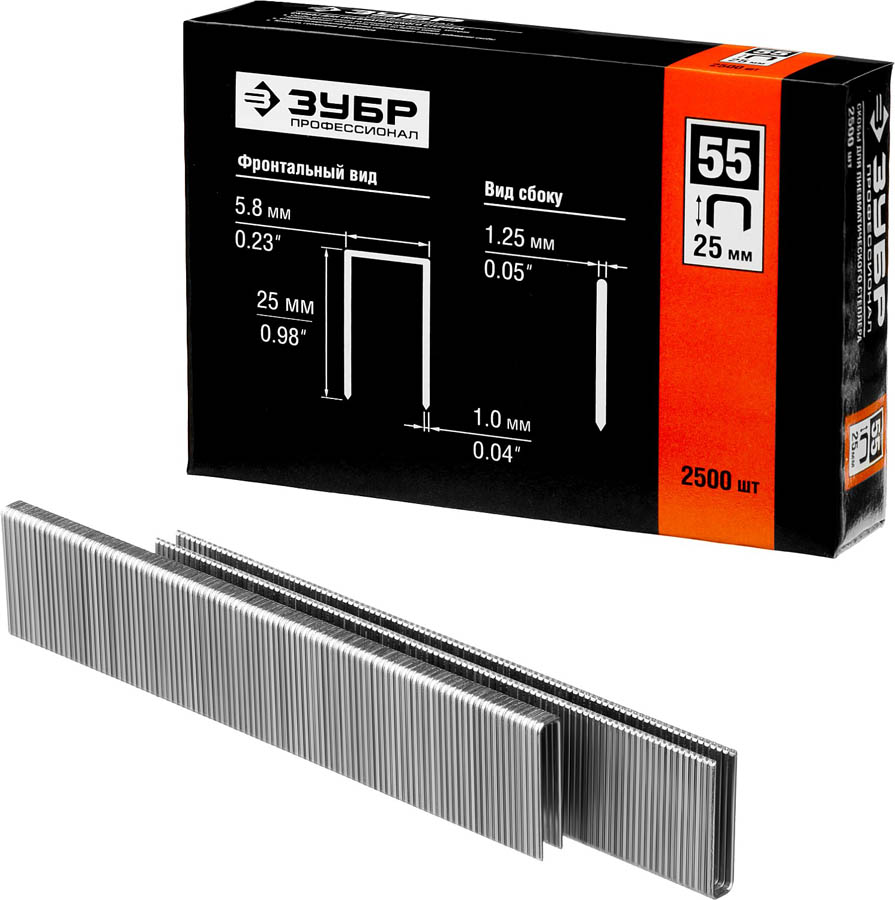 ЗУБР скобы тип 55, 25 мм, скобы особотвердые 31855-25 ПРОФЕССИОНАЛ купить по цене 810 ₽ в интернет магазине ТЕХСАД
