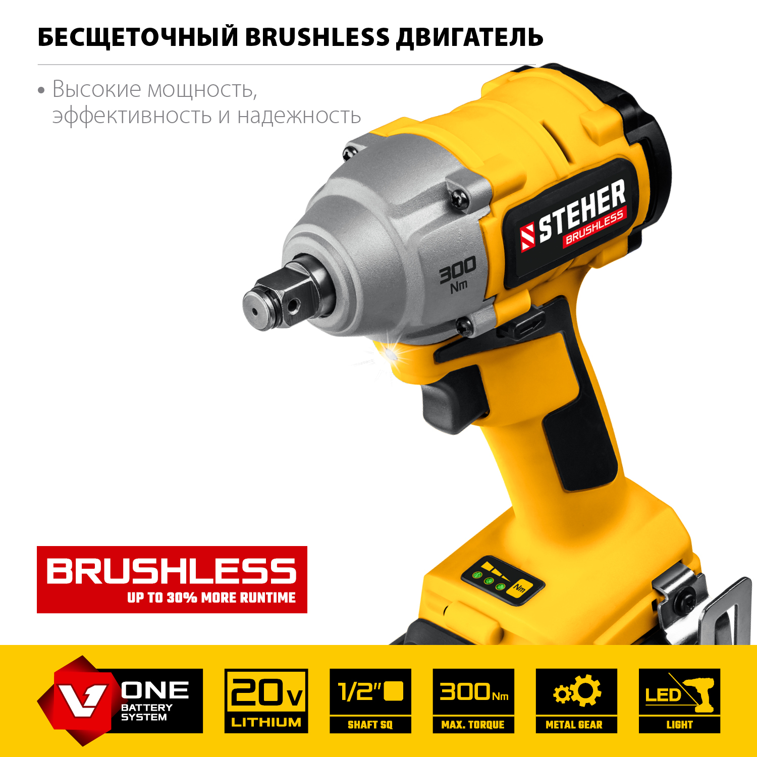 STEHER 20В, Li-Ion, 1 АКБ (4Ач), бесщеточный, аккумуляторный гайковерт ударный, кейс CWB-300-1 купить по цене 11&nbsp;690 ₽ в интернет магазине ТЕХСАД
