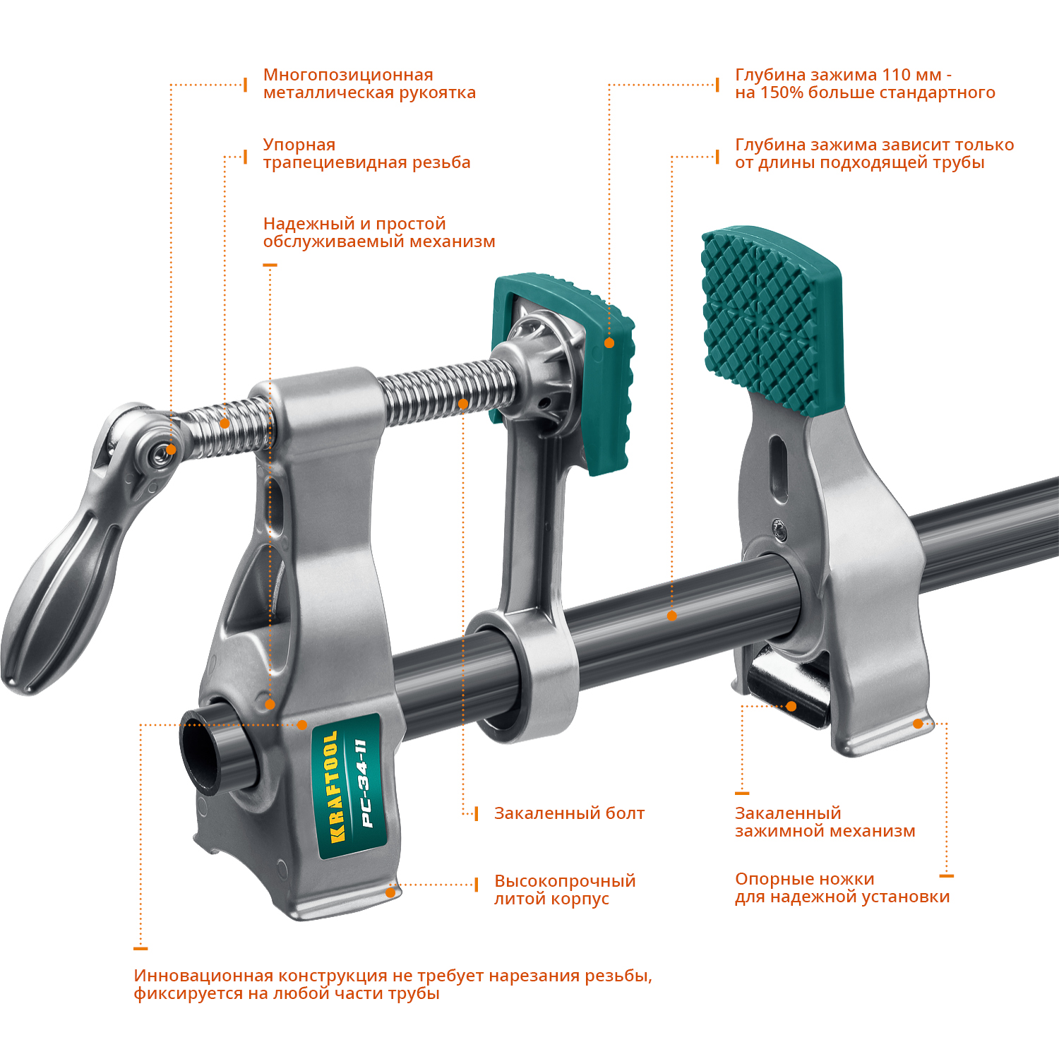 KRAFTOOL 3/4'', струбцина трубная PC-34-11 32301-2 купить по цене 4&nbsp;980 ₽ в интернет магазине ТЕХСАД
