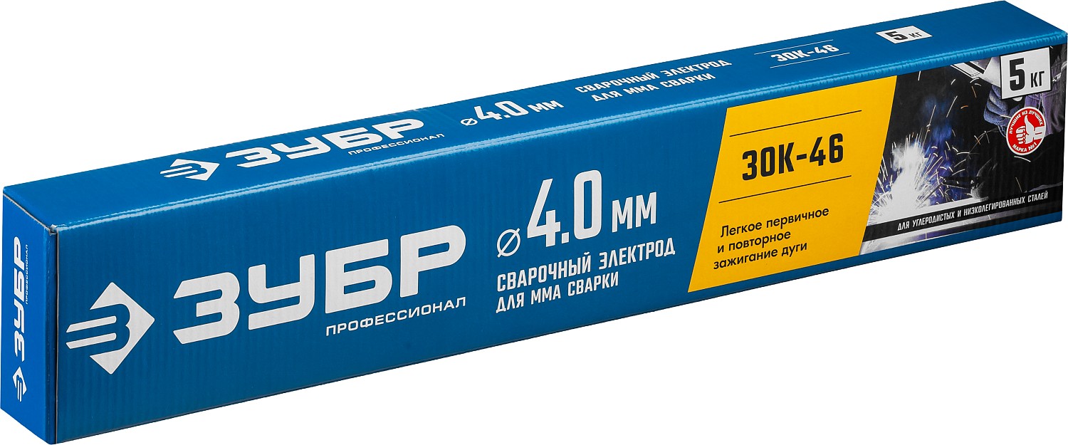 ЗУБР Ø 4.0 мм, 5 кг, для ММА сварки, с рутиловым покрытием, электрод сварочный ОК46 40035-4.0 Профессионал купить по цене 2&nbsp;520 ₽ в интернет магазине ТЕХСАД