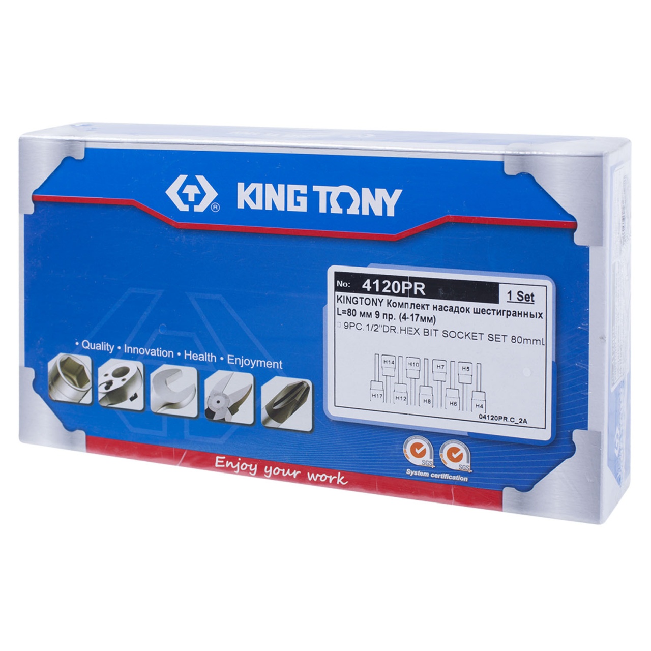 Набор торцевых насадок 1/2'', Hex, 4-17 мм, L = 80 мм, 9 предметов KING TONY 4120PR купить по цене 4&nbsp;190 ₽ в интернет магазине ТЕХСАД