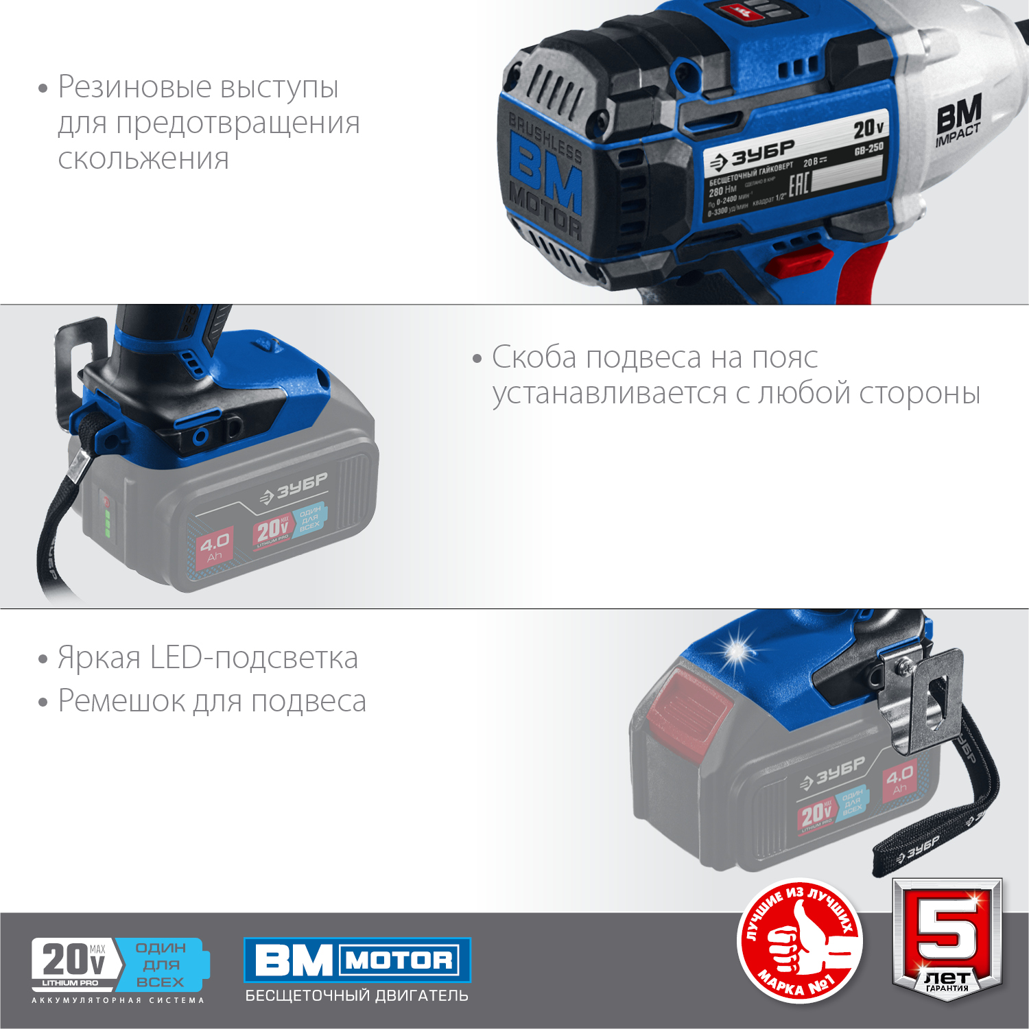 ЗУБР 20В, без АКБ, в коробке, бесщеточный гайковерт GB-250 Профессионал купить по цене 9&nbsp;160 ₽ в интернет магазине ТЕХСАД