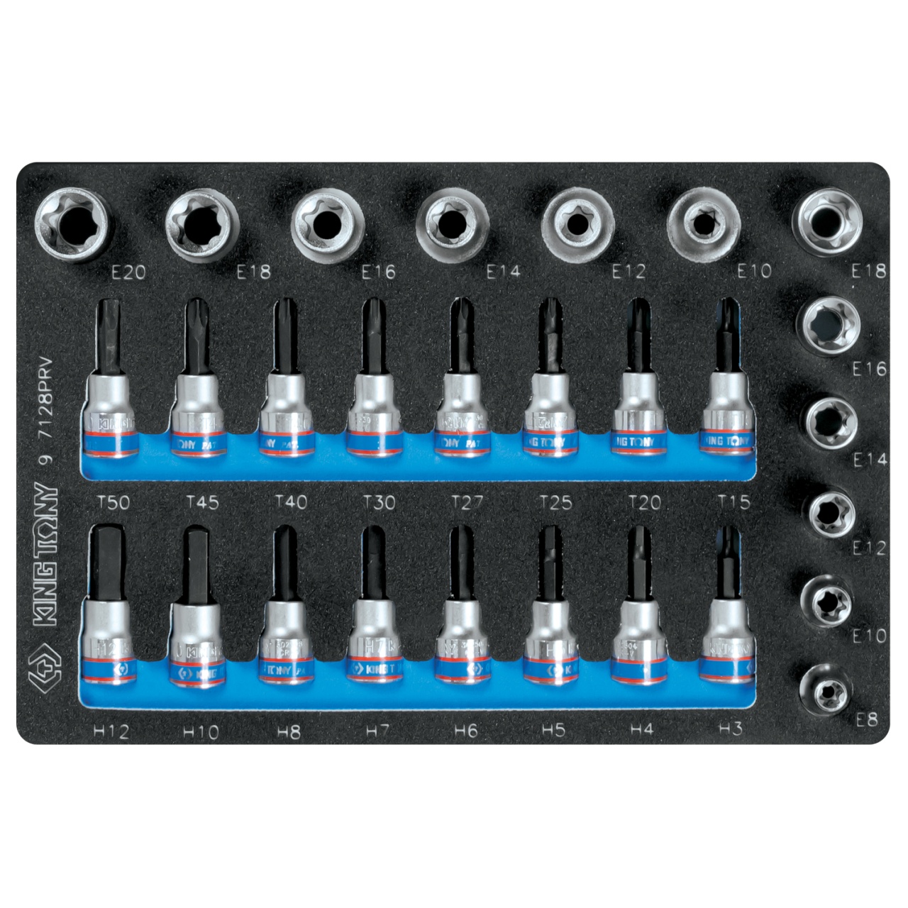Набор торцевых насадок и головок 1/2'', 3/8'', Torx, Hex, Е6-Е20, ложемент, 28 предметов KING TONY 9-7128PRV купить по цене 6&nbsp;470 ₽ в интернет магазине ТЕХСАД
