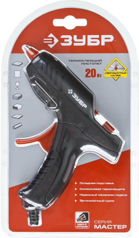 ЗУБР 8 мм, 20 Вт, пистолет термоклеящий 06850-20-08_z02 купить по цене 568 ₽ в интернет магазине ТЕХСАД