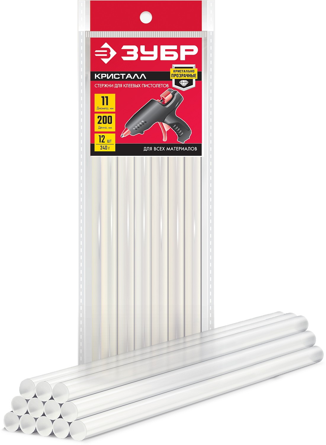 ЗУБР 12 шт., 240 г, 11 мм х 200 мм (11-12 мм), прозрачные, универсальные клеевые стержни 06854-12 Профессионал купить по цене 430 ₽ в интернет магазине ТЕХСАД
