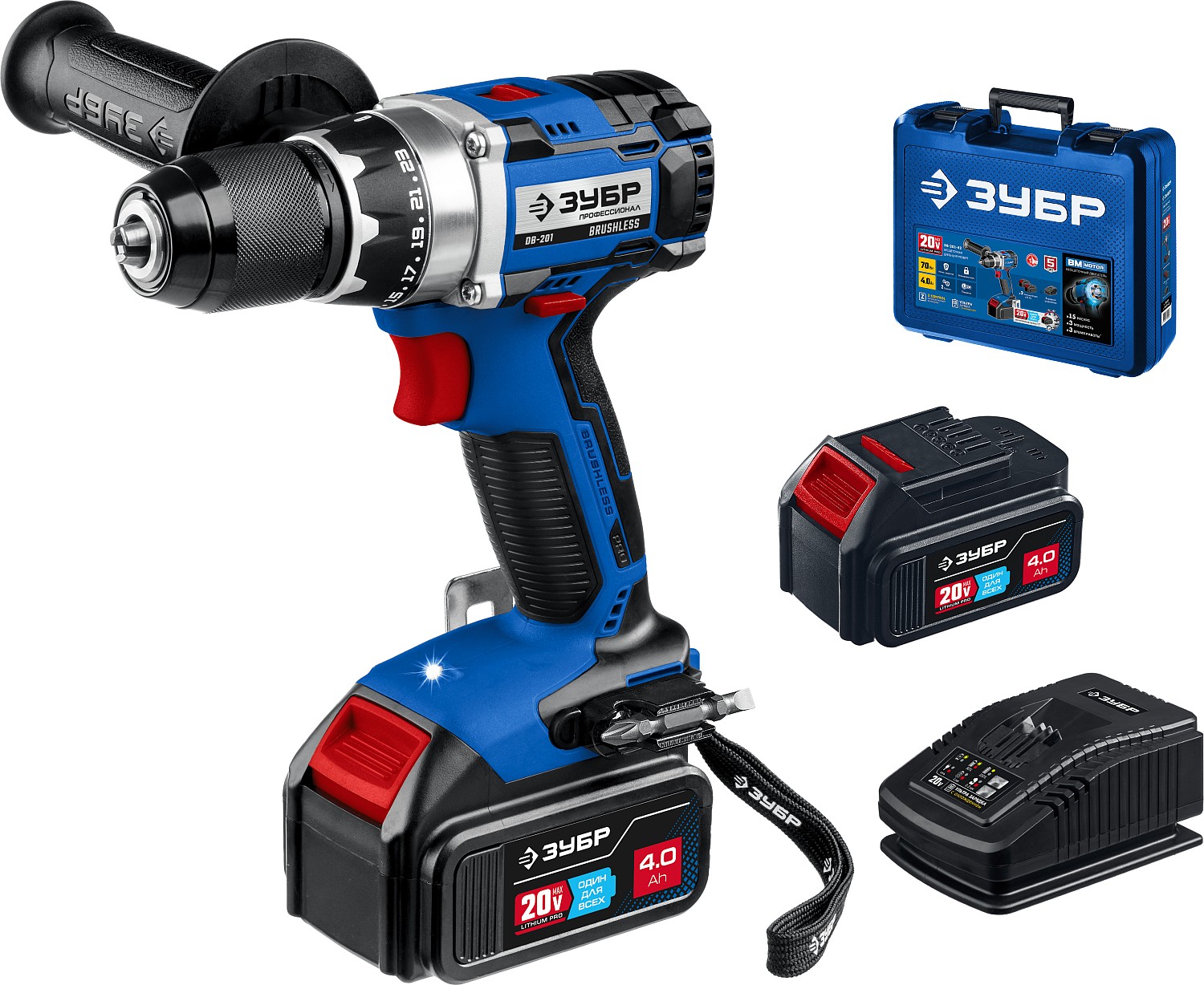 ЗУБР 20 В, бесщеточная, 2 АКБ (4Ач), в кейсе, дрель-шуруповерт DB-201-42 Профессионал купить по цене 22&nbsp;830 ₽ в интернет магазине ТЕХСАД