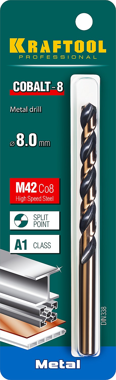 KRAFTOOL Ø 8 х 117 мм, HSS-Co (8%), класс A, сверло по металлу 29656-8 Pro купить по цене 560 ₽ в интернет магазине ТЕХСАД